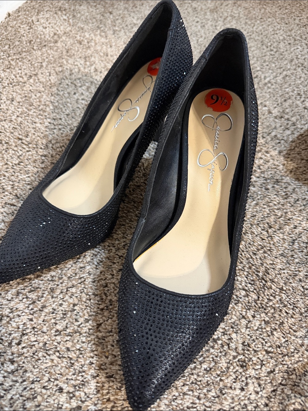 Jessica Simpson Black Pointed Toe Rhinestone Pumps - Sparkle Detail